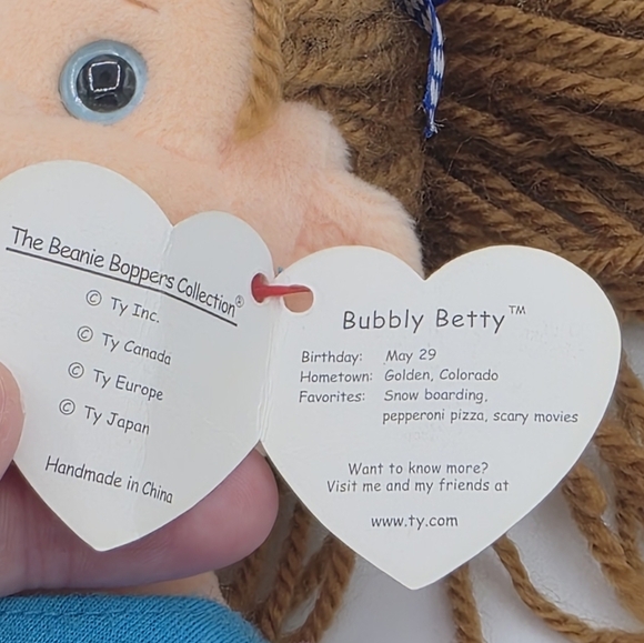 Vintage 2001 Ty Beanie Boppers Bubbly Betty with Tag Soft Plush Doll - Picture 6 of 10